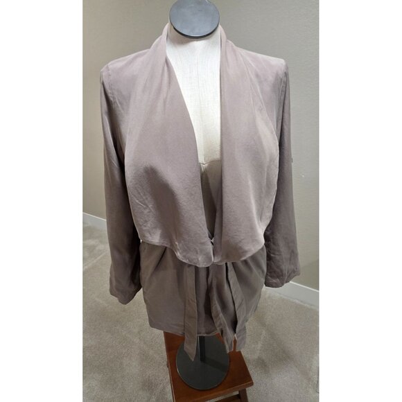 Draped Shawl Collar Taupe Open-Front Long Sleeve Jacket - Picture 11 of 12